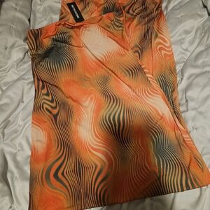 NWT PrettyLittleThing Orange and Black Swirl Dress